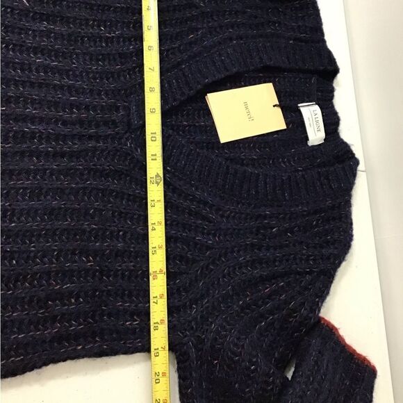 La Ligne Sweater Neutral Pullover Knit Navy Fuzzy Wuzzy V-Neck New Size Small - Picture 4 of 9